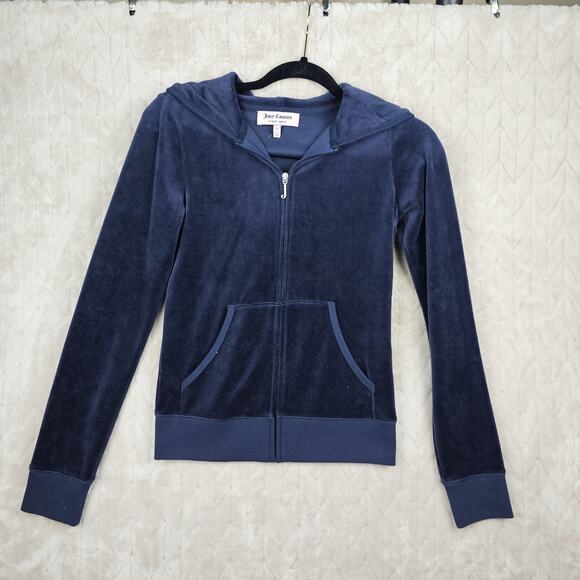 Y2K Juicy Couture Hoodie Small Full Zip Sequin Dog Velour Preppy Blue Paris - Picture 3 of 6
